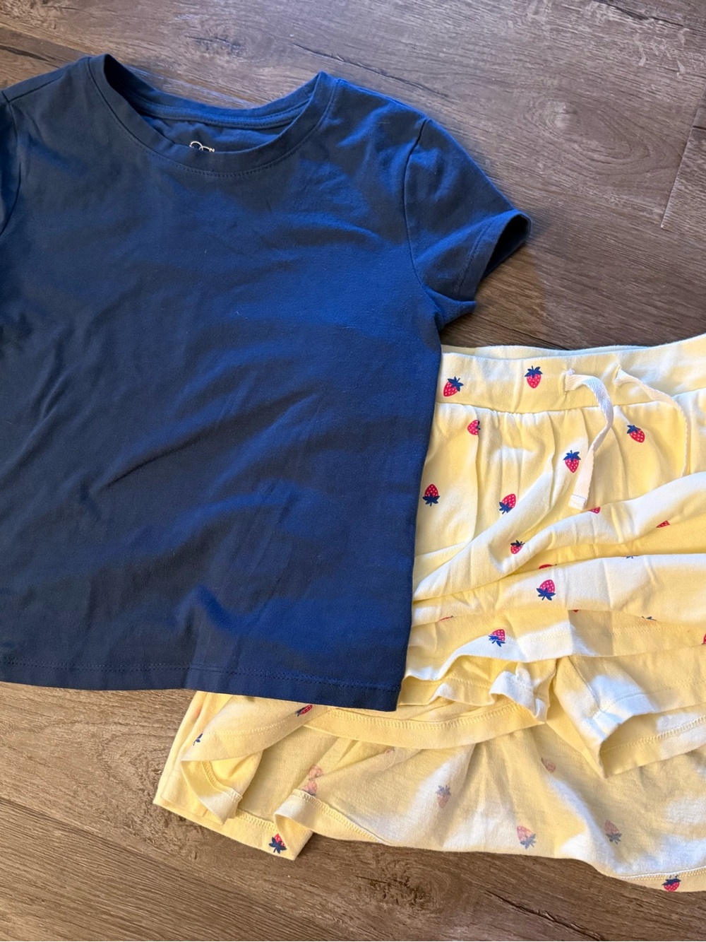 Art class Navy Blue Short Sleeve Tee with wYellow Strawberry Skirt